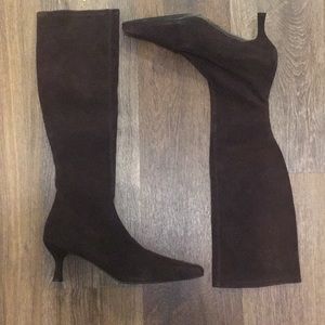 STUART WEITZMAN BROWN SUEDE STRETCH BOOTS SZ 9